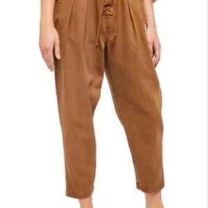 Free People Margate Pleated Trouser Womens Sz 0/XS Brown High Waist Ankle Crop